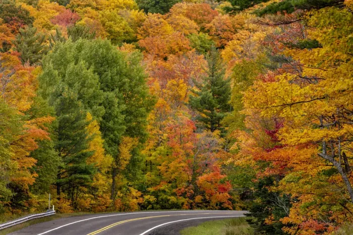 Framed Print : Autumn color along Highway 26 near Houghton in the Upper Peninsula of Michigan, USA
