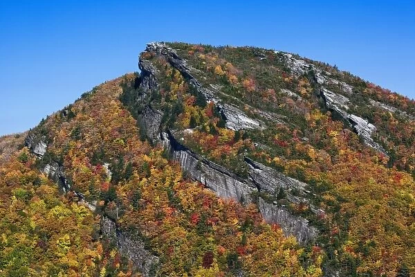 Autumn colors on rugged peak, Linville Gorge, Pisgah National Forest, North Carolina