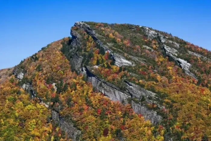 Framed Print : Autumn colors on rugged peak, Linville Gorge, Pisgah National Forest, North Carolina