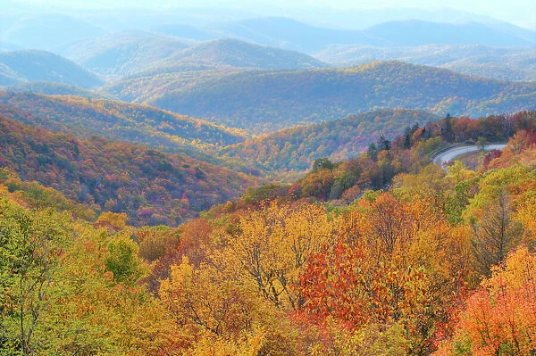 Autumn view of the Blue Ridge Mountains form the Blue Ridge Parkway in North Carolina