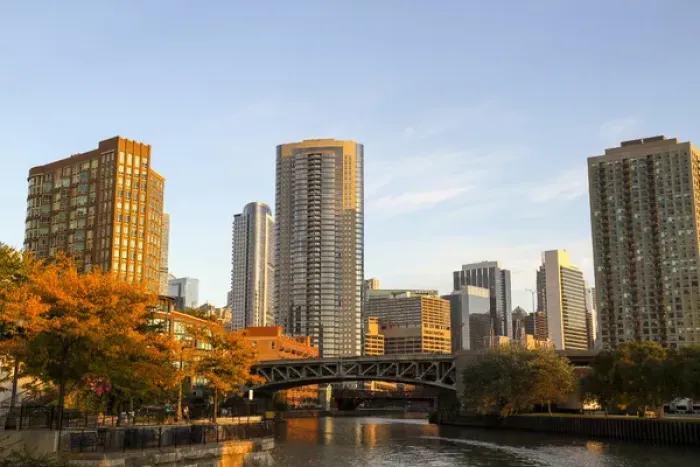 Framed Print : An autumn view from the Chicago River, Chicago, Illinois, United States