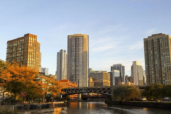 An autumn view from the Chicago River, Chicago, Illinois, United States