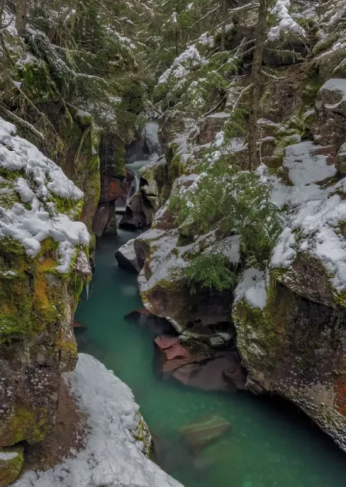 Framed Print : Avalanche Creek Gorge in winter in Glacier National Park, Montana, USA Framed Print : Avalanche Creek Gorge in winter in Glacier National Park, Montana, USA