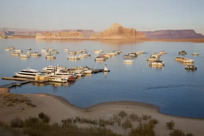 Framed Print : AZ, Arizona, Page, Glen Canyon NRA, Lake Powell, Houseboats at Wahweap Marina Framed Print : AZ, Arizona, Page, Glen Canyon NRA, Lake Powell, Houseboats at Wahweap Marina