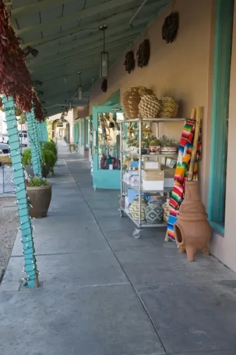 Framed Print : AZ, Arizona, Scottsdale, Old Town Scottsdale, shop fronts with covered walkway Framed Print : AZ, Arizona, Scottsdale, Old Town Scottsdale, shop fronts with covered walkway