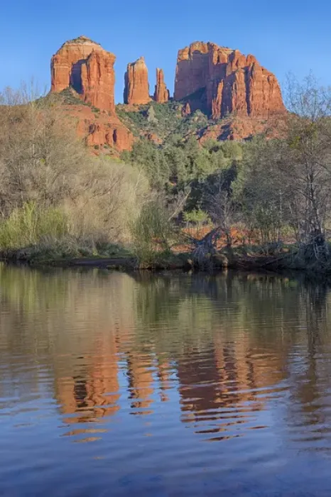 Framed Print : AZ, Arizona, Sedona, Crescent Moon Recreation Area, Red Rock Crossing; Cathedral Rock
