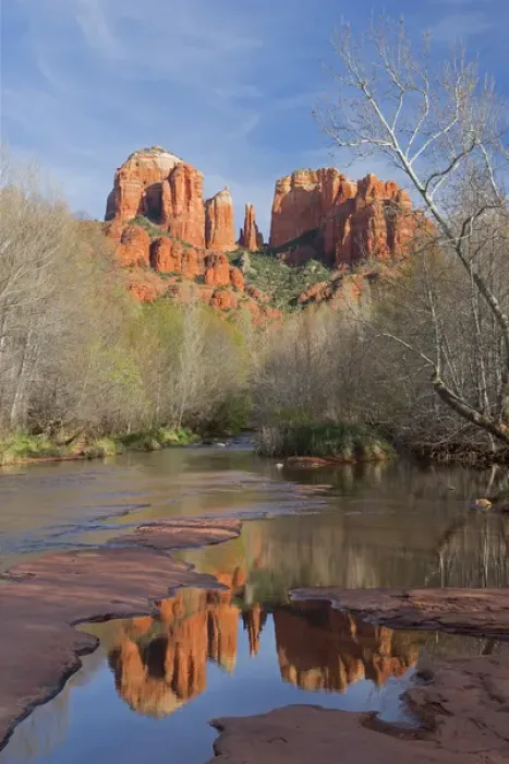 Framed Print : AZ, Arizona, Sedona, Crescent Moon Recreation Area, Red Rock Crossing; Cathedral Rock