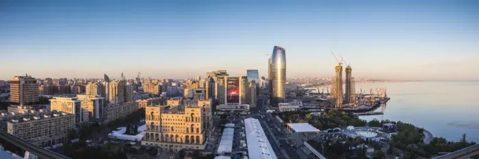 Framed Print : Azerbaijan, Baku. Skyline with Dom Soviet Government House Framed Print : Azerbaijan, Baku. Skyline with Dom Soviet Government House