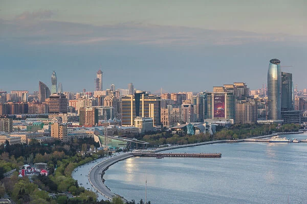 Azerbaijan, Baku. View of city skyline from the west