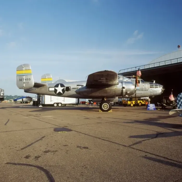 Framed Print : B-25 Miss Mitchell on ramp at Flemming Field in Minnesota