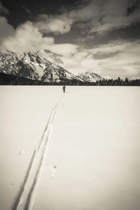 Framed Print : Backcountry skier under Mount Moran, Grand Teton National Park, Wyoming USA Framed Print : Backcountry skier under Mount Moran, Grand Teton National Park, Wyoming USA