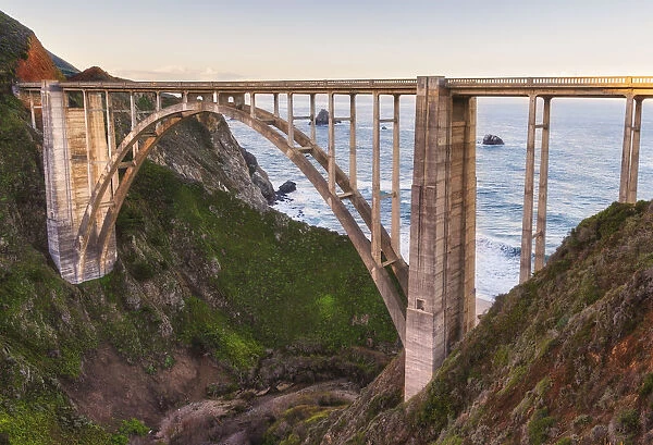 The backside view of Bixby Bridge against the Pacific Ocean