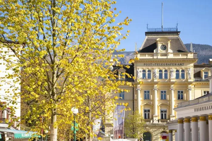 Framed Print : Bad Ischl, Upper Austria, Austria - Low angle view of brightly painted old world buildings Framed Print : Bad Ischl, Upper Austria, Austria - Low angle view of brightly painted old world buildings