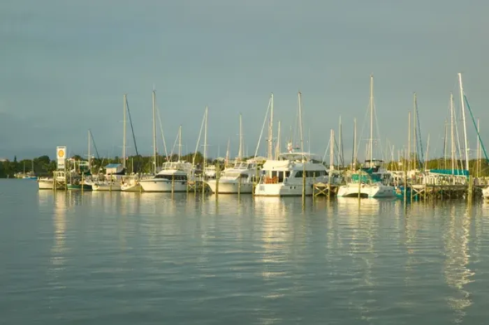 Framed Print : BAHAMAS- Abacos-Great Abaco Island-Marsh Harbour: Town Marina at Sunset