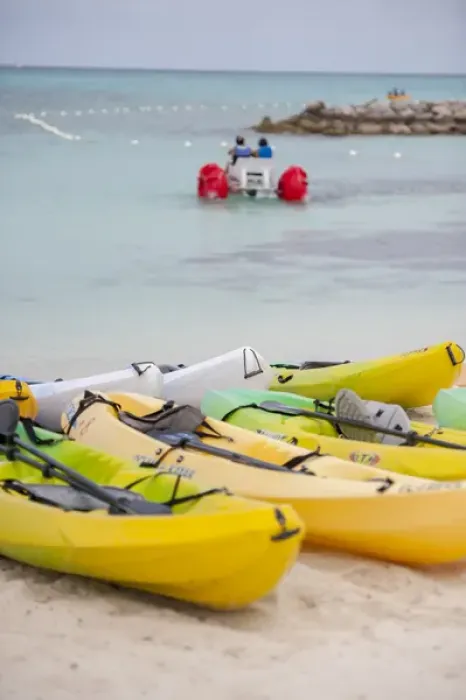 Framed Print : Bahamas, Eleuthera, Princess Cays, kayaks on beach, Aqua bike