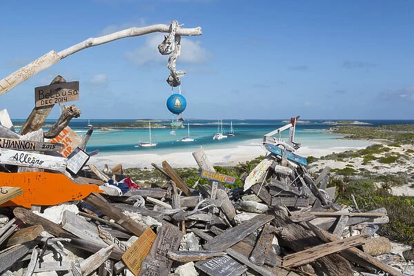 Bahamas, Exuma Island, Cays Land and Sea Park. Driftwood on top of Boo Boo Hill. Credit as