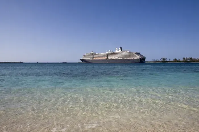 Framed Print : Bahamas, New Providence Island, Cruise ship sails past Cable Beach Framed Print : Bahamas, New Providence Island, Cruise ship sails past Cable Beach