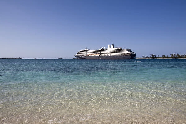 Bahamas, New Providence Island, Cruise ship sails past Cable Beach