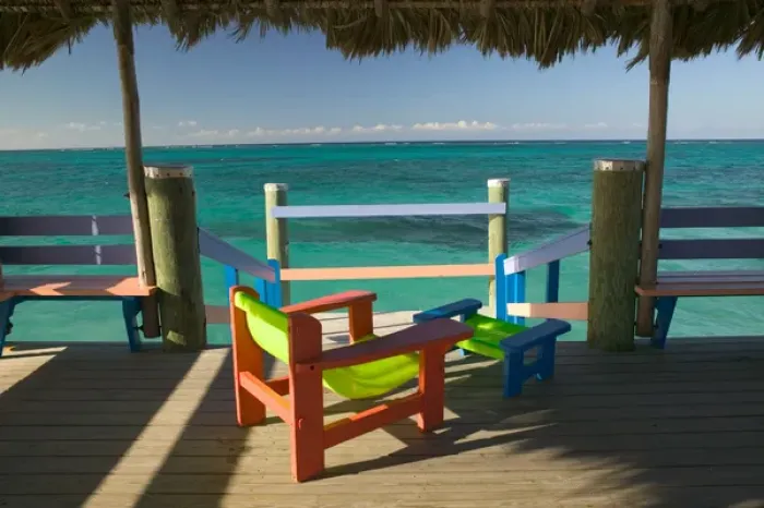 Framed Print : BAHAMAS-New Providence Island-Gambier: Compass Point Resort- Colorful Beach