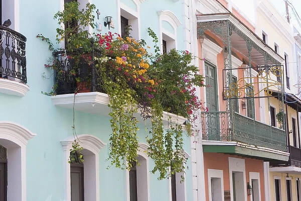 A balcony garden above the streets of Old San Juan, Puerto Rico