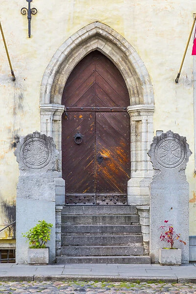 Baltic States, Estonia, Tallinn. Tallinn Old Town, church door