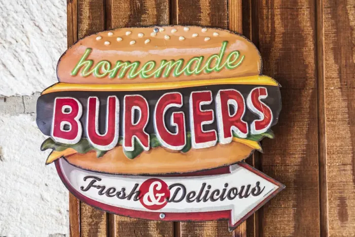 Framed Print : Bandera, Texas, USA. Sign for homemade burgers in the Texas Hill Country Framed Print : Bandera, Texas, USA. Sign for homemade burgers in the Texas Hill Country