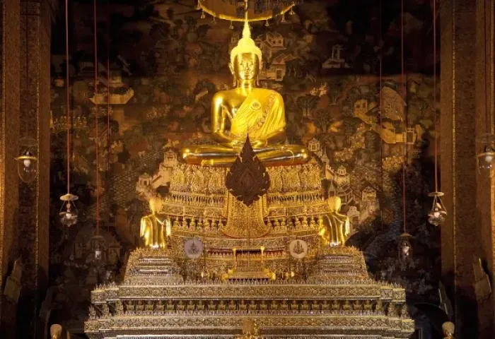 Framed Print : Bangkok, Thailand - Beautiful shrine at Wat Phra Kaeo with a golden Buddha statue Framed Print : Bangkok, Thailand - Beautiful shrine at Wat Phra Kaeo with a golden Buddha statue