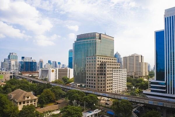 Bangkok, Thailand - The downtown buildings of a city and residential area are separated
