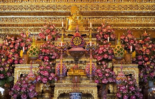 Bangkok, Thailand - Elegant artwork on a Buddhist shrine in Wat Phra Kaeo