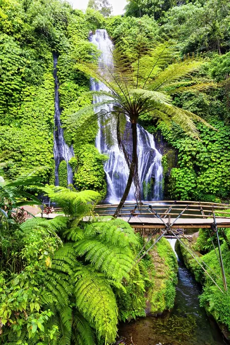 Framed Print : Banyumala Twin Waterfalls, located in the North Bali region near the village of Wanagiri, is a hidden gem that offers a serene and picturesque natural setting