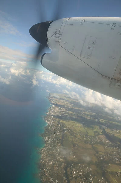 BARBADOS-Caribbean Aerial: Propeller Airliner View over Barbados a Walter