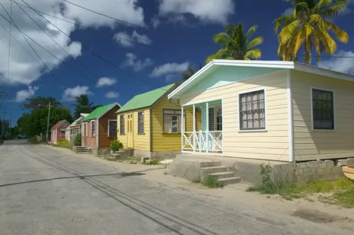 Framed Print : BARBADOS-West Coast-Six Mens: Fishermens Houses  /  Six Mens Bay