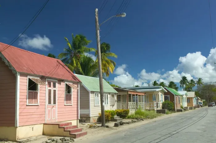 Framed Print : BARBADOS-West Coast-Six Mens: Fishermens Houses  /  Six Mens Bay