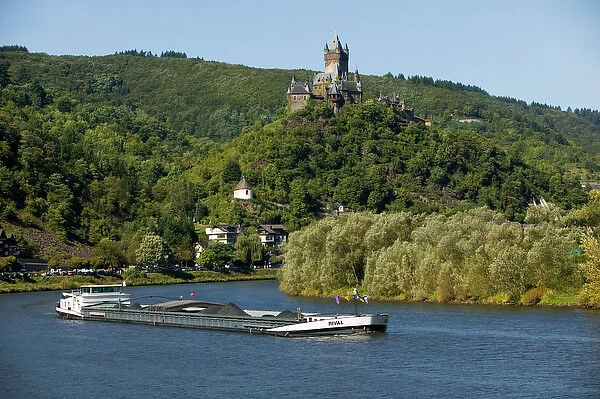 Barge, Cochem Castle, Mosel Valley, Rhineland Palatinate, Germany