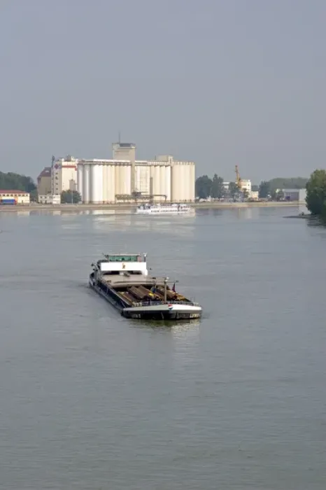 Framed Print : Barge on the Rhine River between France and Germany near Frieberg, Germany
