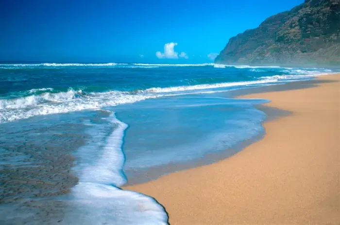 Framed Print : Barking Sands Beach on Kauai, Hawaii. wave, water, ocean, coast, shore, crashing