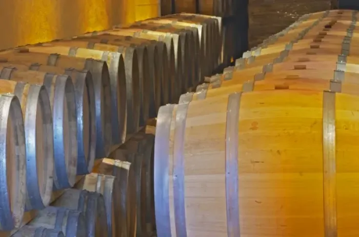 Framed Print : The barrel ageing cellar with rows and stacks of oak barriques Chateau Thieuley La Framed Print : The barrel ageing cellar with rows and stacks of oak barriques Chateau Thieuley La