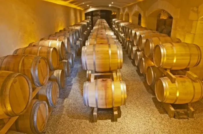 Framed Print : The barrel ageing cellar with rows and stacks of oak barriques Chateau Thieuley La Framed Print : The barrel ageing cellar with rows and stacks of oak barriques Chateau Thieuley La