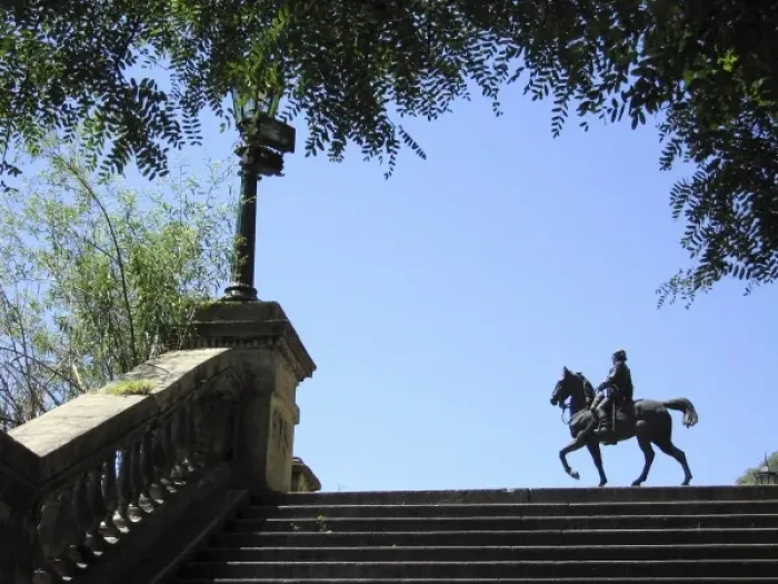 Framed Print : Bartolome Mitre statue appears to be right at the end of the steps, actually it sit Framed Print : Bartolome Mitre statue appears to be right at the end of the steps, actually it sit