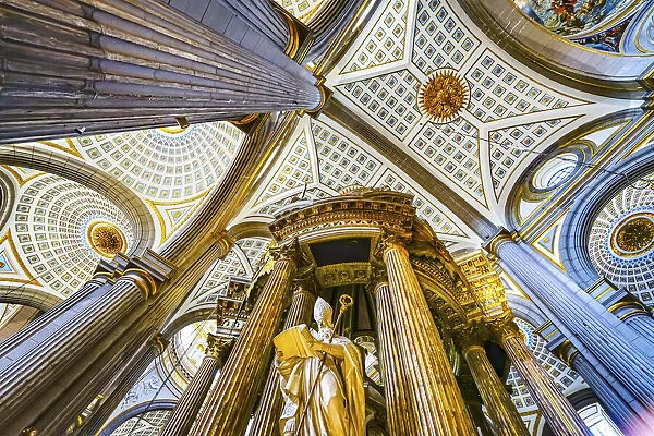 Basilica ceiling Bishop Statue, Cathedral Puebla, Mexico. Built in 15 to 1600 s