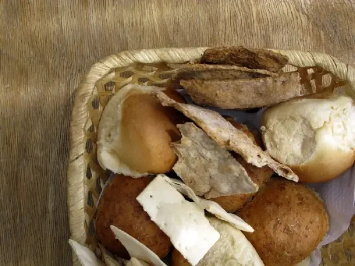 Framed Print : basket breads served atl ocal restaurants