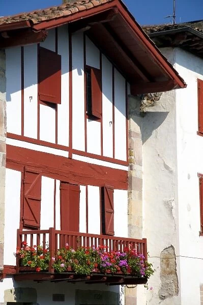 Basque architecture in the village of Ainhoa, Pyrenees-Atlantiques, French Basque Country