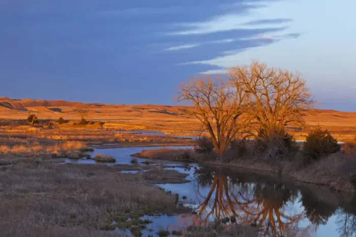Framed Print : Bathed in sunset light the Calamus River in Loup County, Nebraska, USA