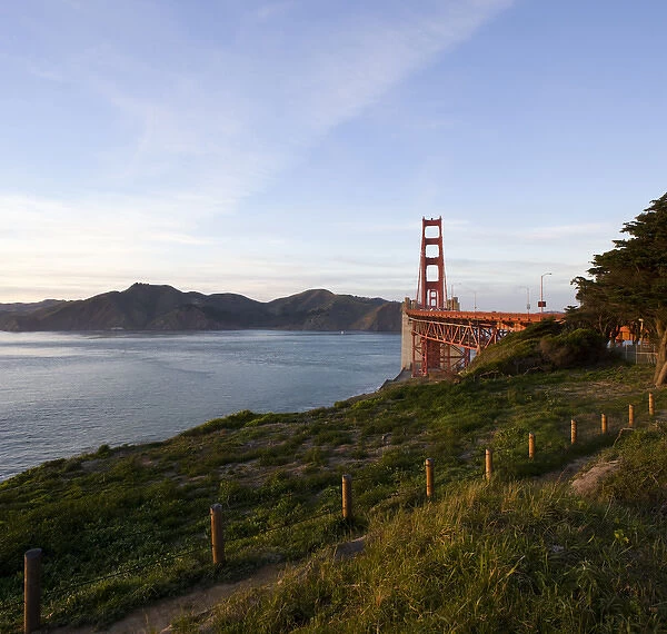 Bay Trail path leading to the Golden Gate Bridge with the Marin Headlands in the distance
