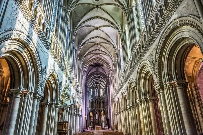 Framed Print : Bayeux Cathedral, Bayeux, Normandy, France. Catholic church consecrated by King William the Conqueror in 1077