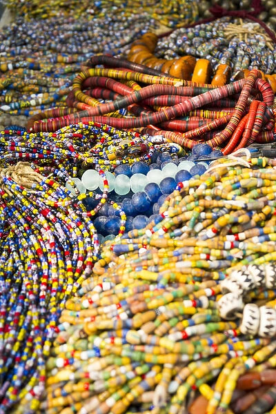 Beaded necklaces for sale at an African festival, New York City, New York, USA