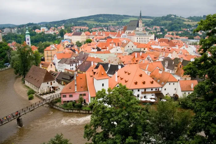 Framed Print : Beautiful aerial image showing all the architecture of tourist city of Cesky Krumlov Framed Print : Beautiful aerial image showing all the architecture of tourist city of Cesky Krumlov