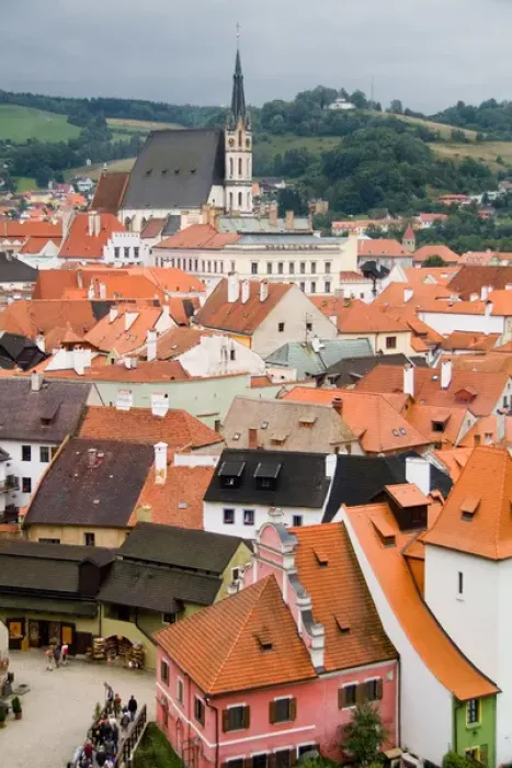 Framed Print : Beautiful aerial image showing all the architecture of tourist city of Cesky Krumlov Framed Print : Beautiful aerial image showing all the architecture of tourist city of Cesky Krumlov
