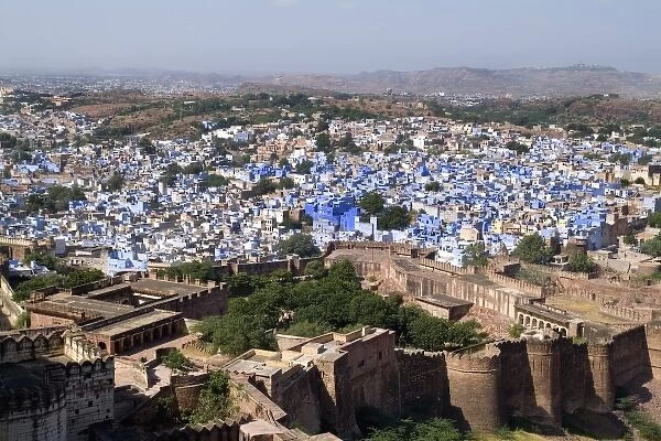 Beautiful BLUE CITY of Jodhpur showing all blue buildings taken from Fort Mehrangarh