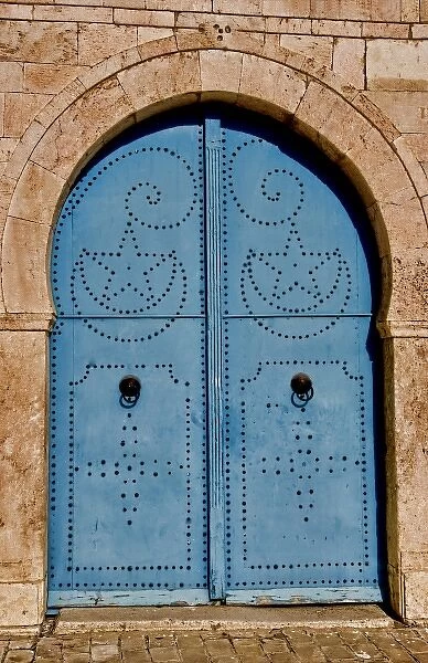 Beautiful blue door in Mosque in Tunis Tunisia in Northern Africa